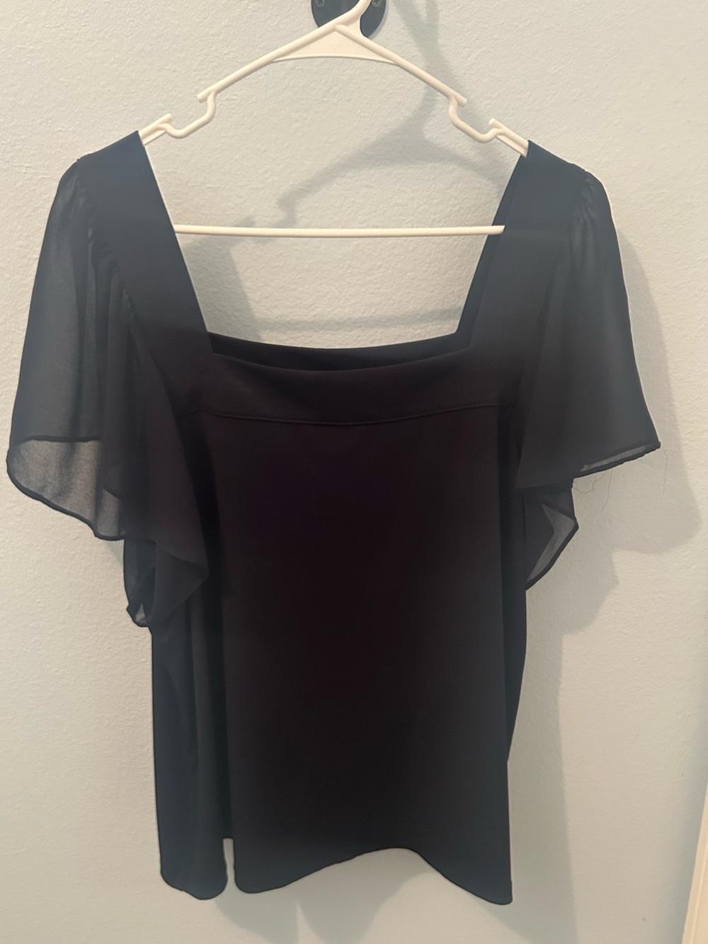 Calvin Klein Black Square-Neck Flutter Sleeve Blouse